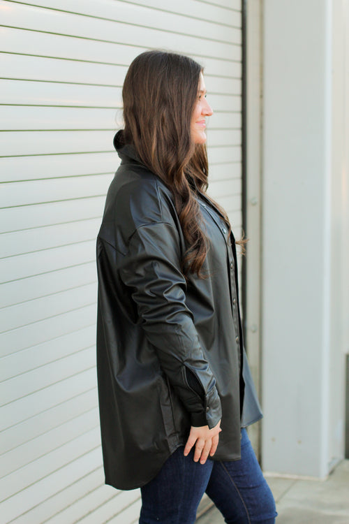Trendy Leather Shacket-Black
