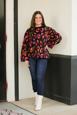 Colorful Leopard Print Sweater-Black