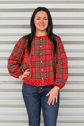 plaid and eyelet top