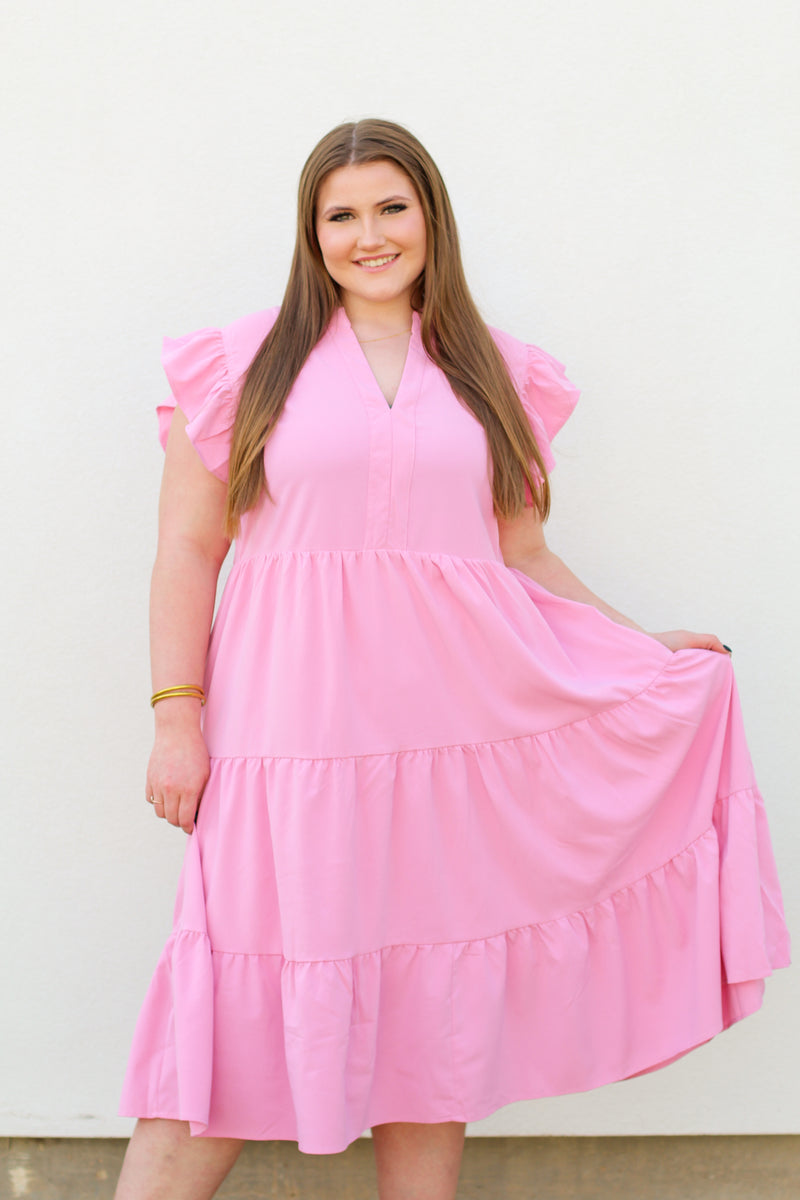Prim & Proper Midi Dress-Bubblegum