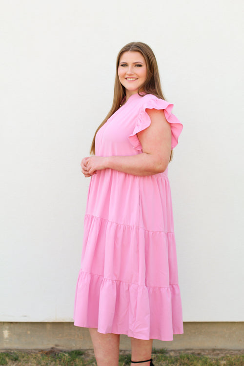 Prim & Proper Midi Dress-Bubblegum