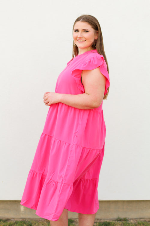 Prim & Proper Midi Dress-Hot Pink