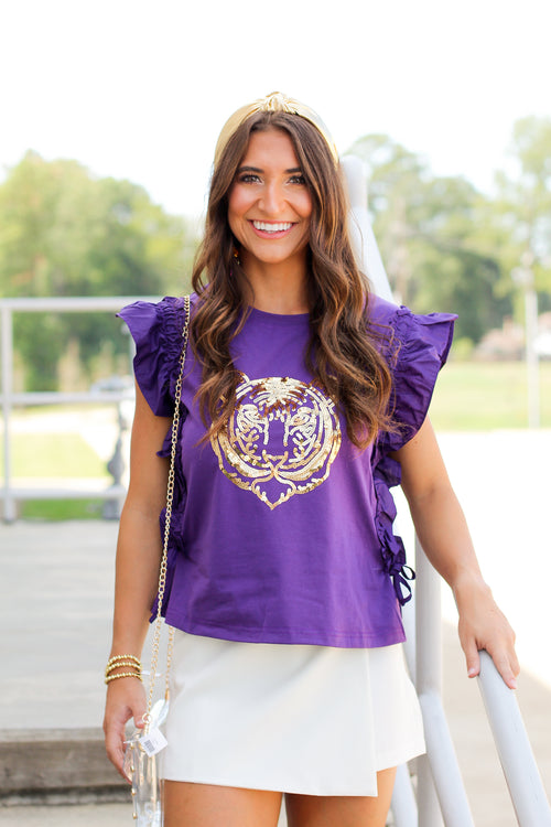 Cinched Tiger Top-Purple