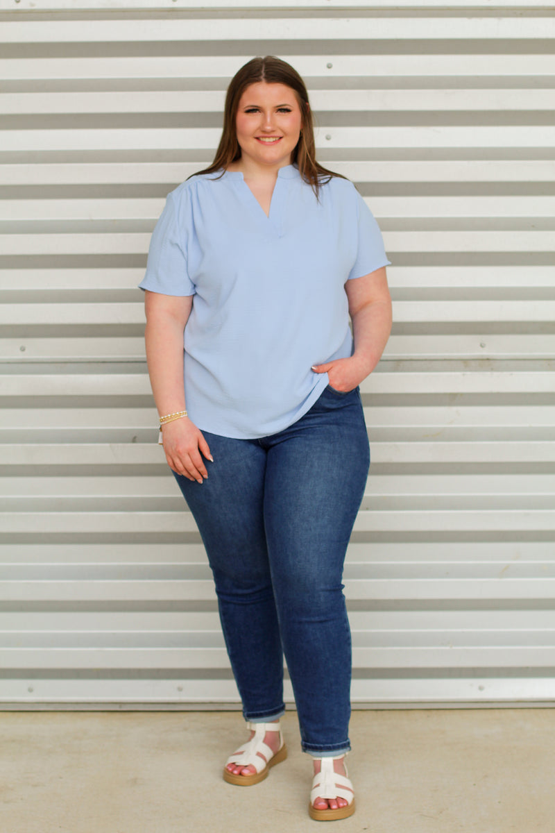 Casual Outing Top-Sky Blue