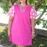 Embroidered Floral Sleeve Dress