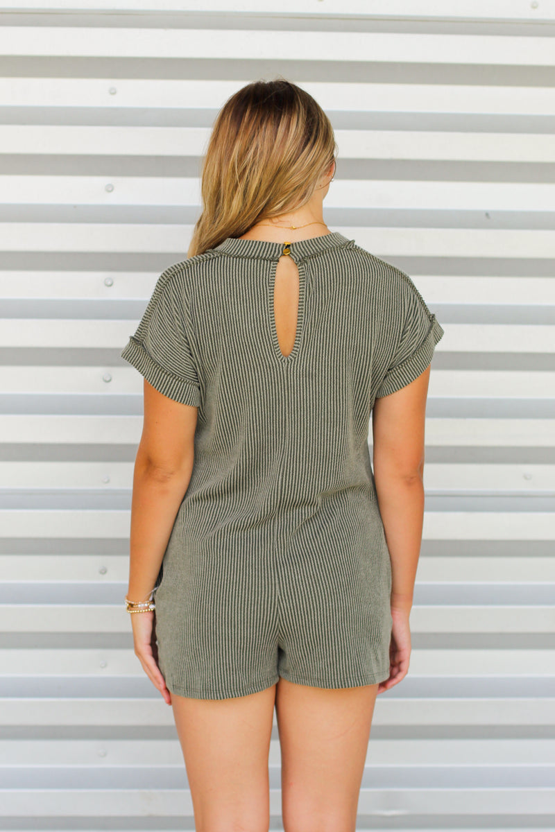 V-neck Ribbed Romper