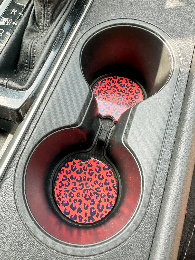 Ceramic Car Coaster-Orange Leopard