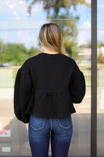 Quilted Babydoll Top-Black