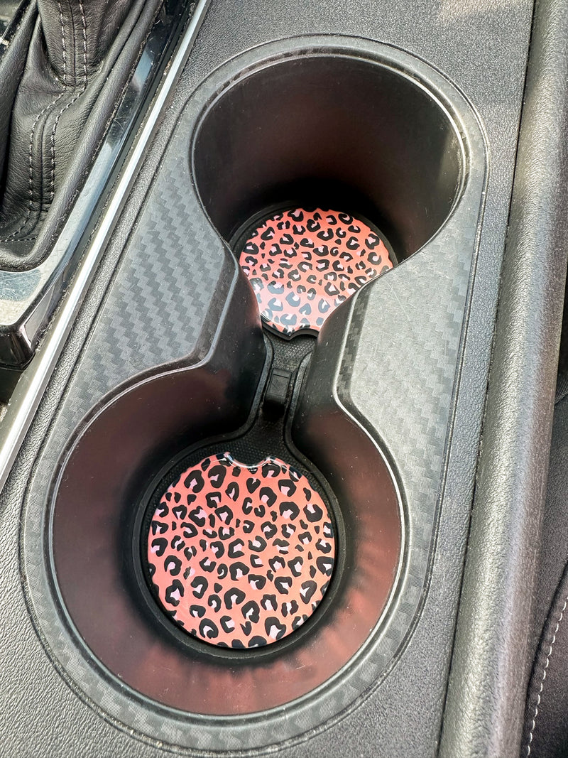 Ceramic Car Coaster-Peach Leopard