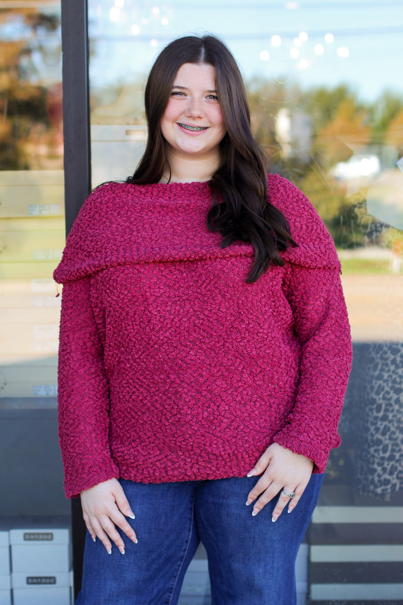 Off the Shoulder Popcorn Sweater