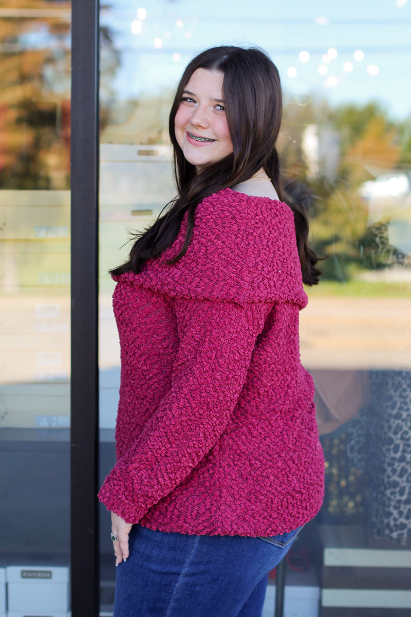 Off the Shoulder Popcorn Sweater