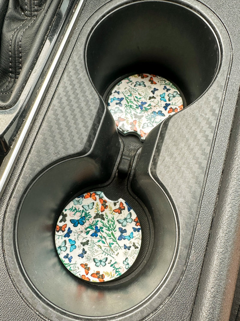 Ceramic Car Coaster-Butterfly Multi