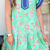 Intricate Floral Color Block Trim Dress