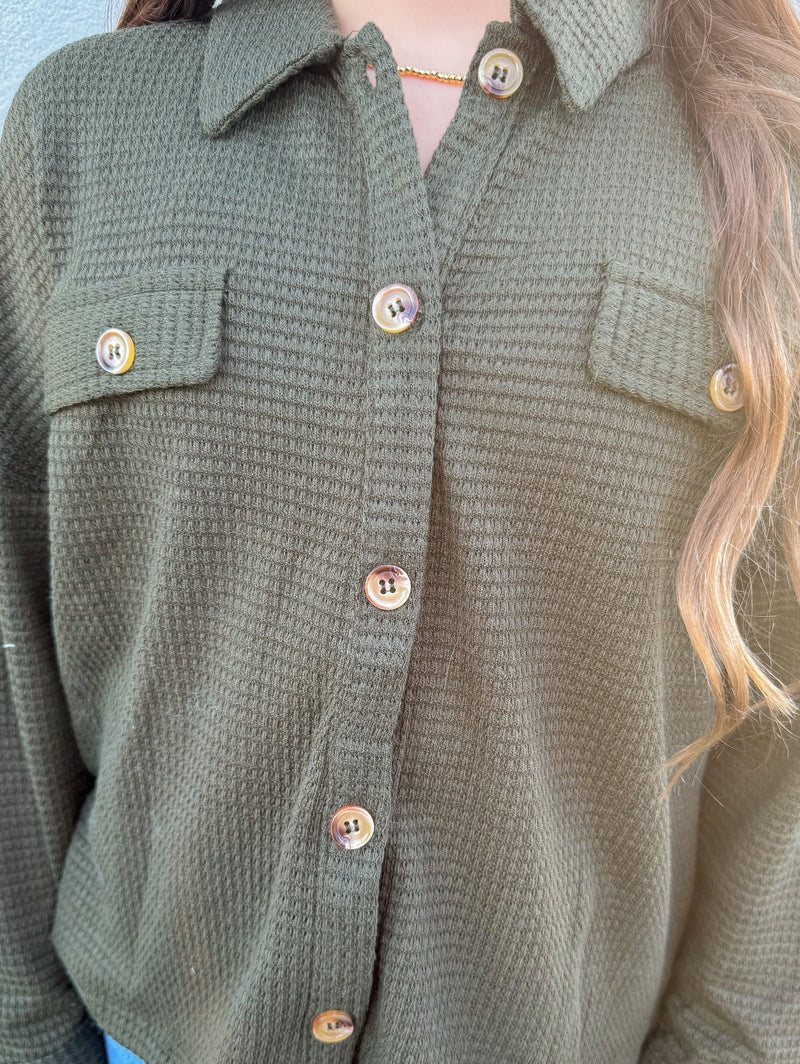 Cutest Waffle Knit Button Down Top