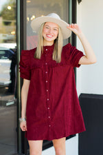 Counting on Corduroy Dress-Maroon