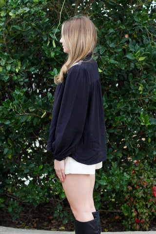 Embroidered Button Top