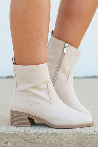 neutral heeled bootie