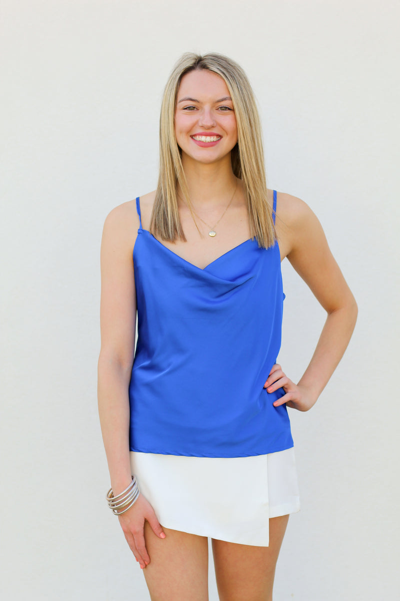So Very Satin Tank-Blue
