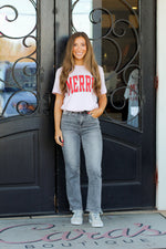 Merry Block Print Tee-Pink