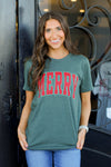 Merry Block Print Tee-Green