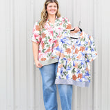 Pinstripe & Florals Babydoll Top