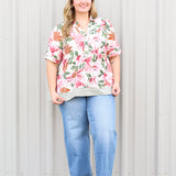 Pinstripe & Florals Babydoll Top