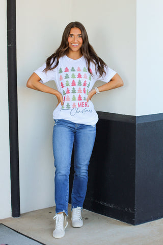 Merry Christmas Trees Tee-White