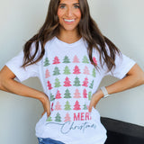 Merry Christmas Trees Tee-White