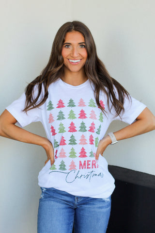 Merry Christmas Trees Tee-White