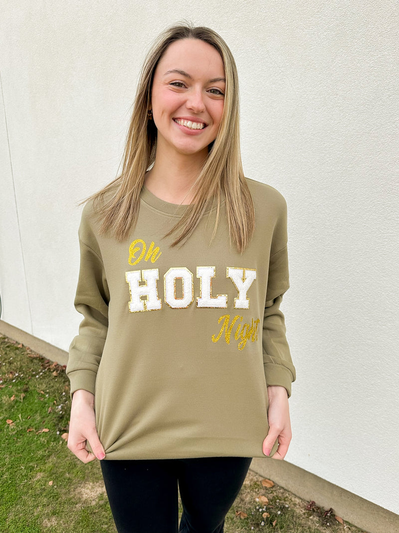 Oh Holy Night Patch Sweatshirt-Olive