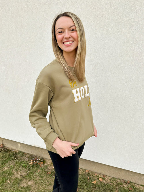 Oh Holy Night Patch Sweatshirt-Olive