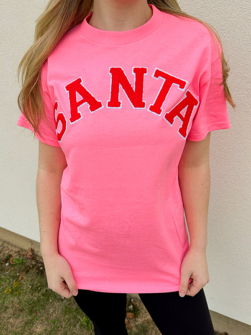 Santa Patch Tee-Neon Pink