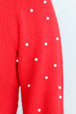 Pearl Puff Sleeve Bodysuit-Red