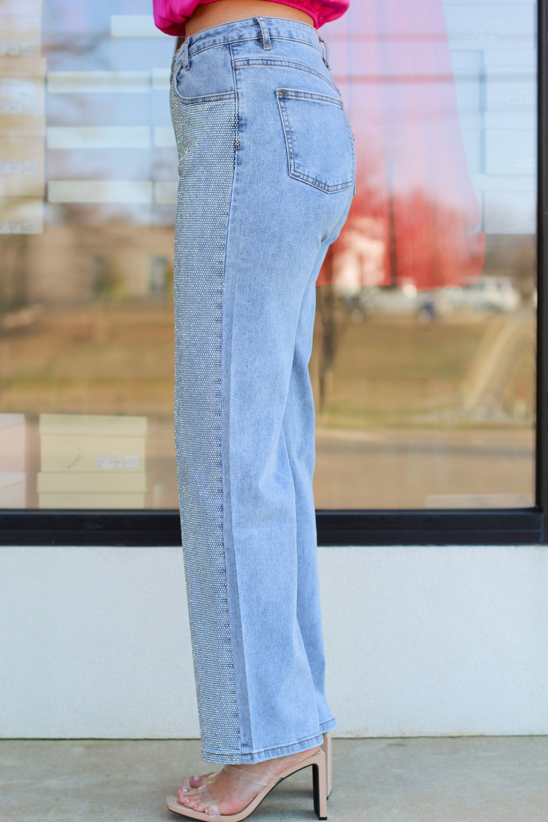 Real in Rhinestones Jeans-Light Wash