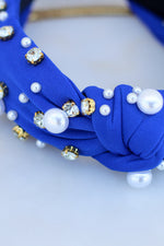 Pearl and Rhinestone Headband-Royal Blue