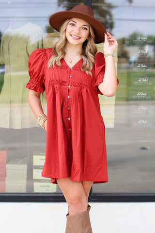 pleated puff sleeve dress