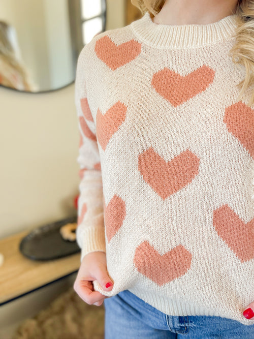Lovely Heart Sweater-Peach