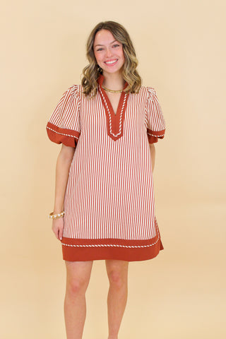 striped puff sleeve dress