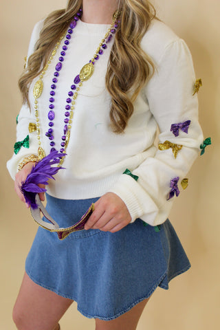 Mardi Gras Glitter Bows Sweater