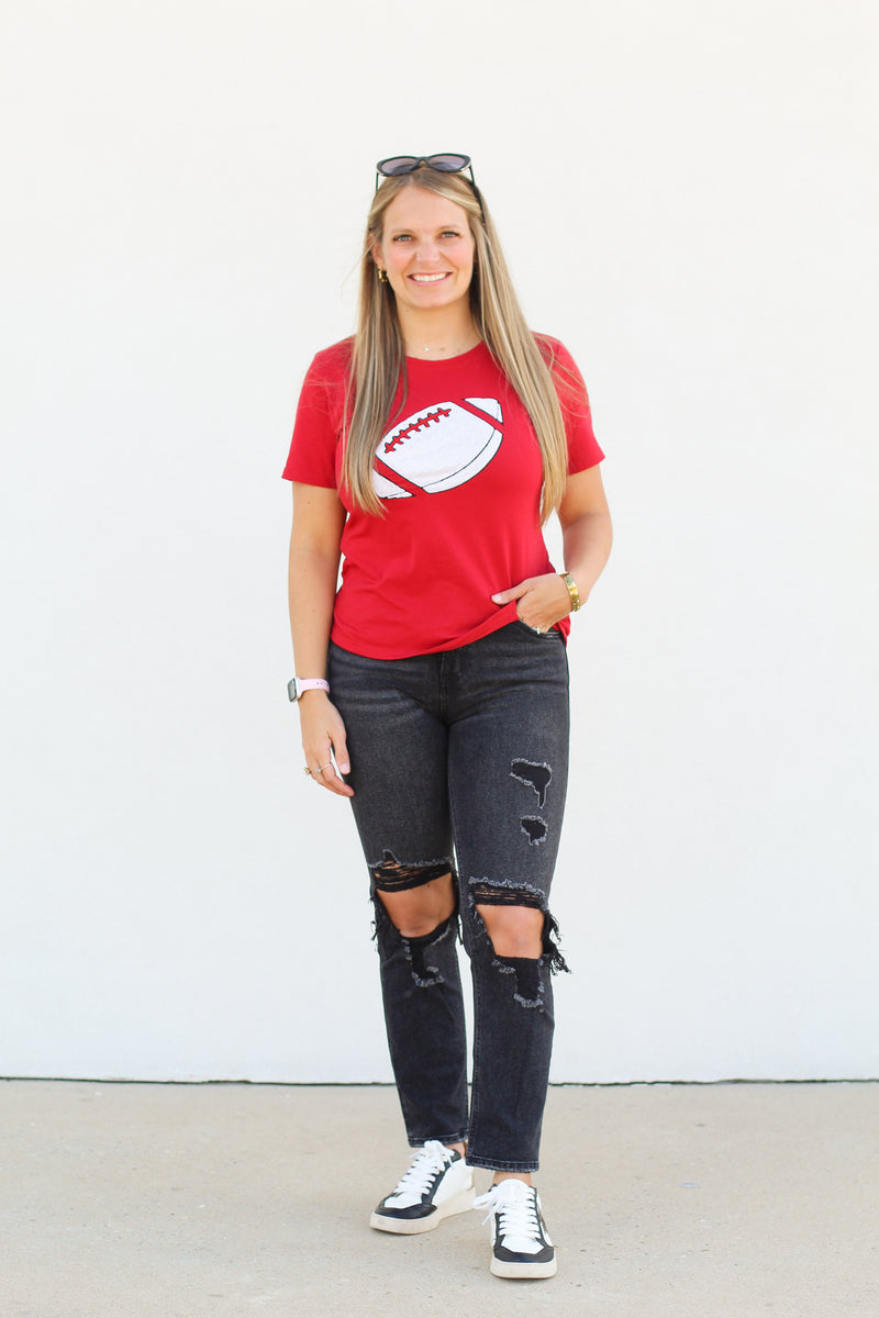 Sequin Football Top-Red