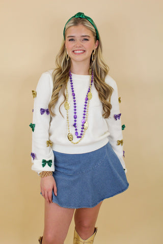 Mardi Gras Glitter Bows Sweater