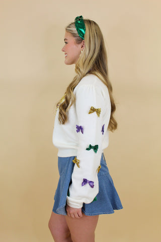 Mardi Gras Glitter Bows Sweater