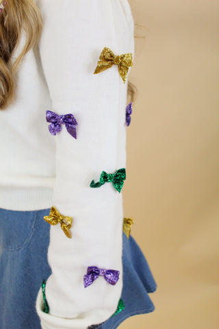 Mardi Gras Glitter Bows Sweater