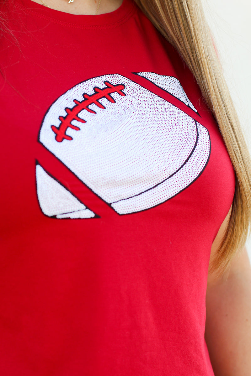 Sequin Football Top-Red