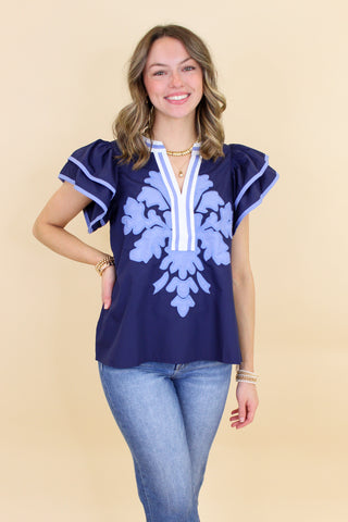 damask print top