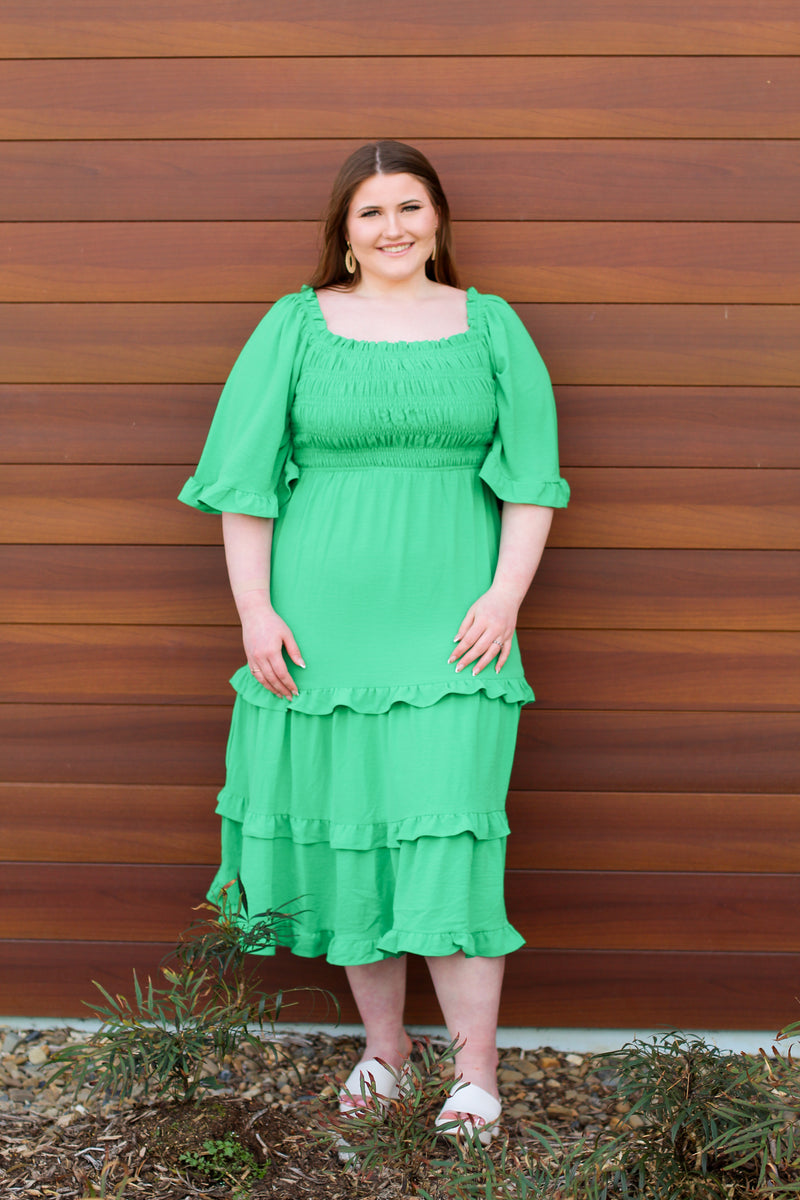 Totally Tiered Midi Dress-Kelly Green