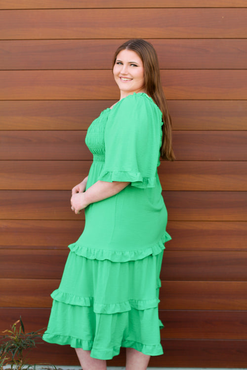 Totally Tiered Midi Dress-Kelly Green