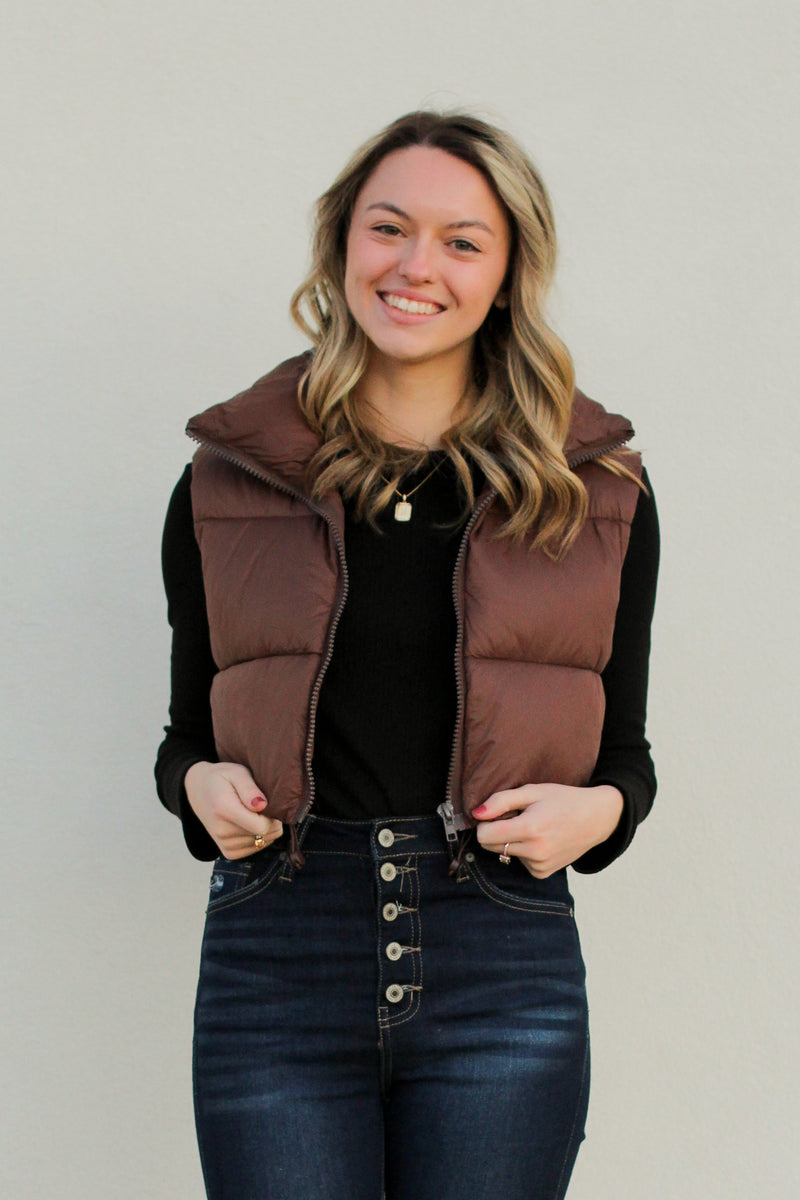 Penny Puffer Vest-Brown