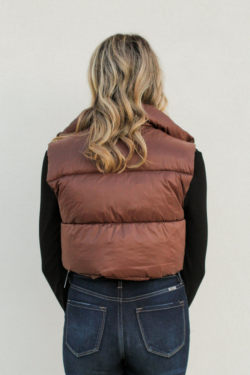 Penny Puffer Vest-Brown