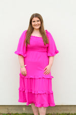 Totally Tiered Midi Dress-Hot Pink